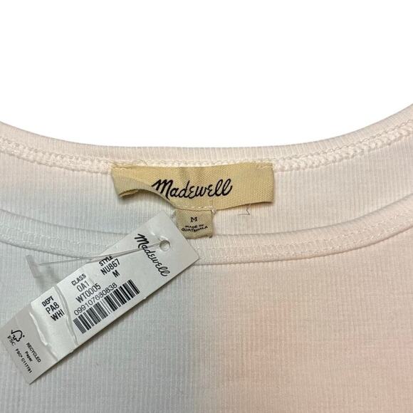 Madewell White Ribbed Cotton Cap Sleeve Crewneck Tee Top Size M NWT - Picture 8 of 9